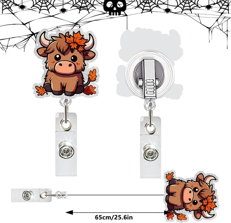 NSSHEL Cow Badge Reel Retractable ID Name Holder Alligator Clip DIY Crafts Halloween Cute Highland Cow Badge Reels Acrylic ID Clip for Nursing Nurse Teacher Student Badge Clip Decor - Image 4